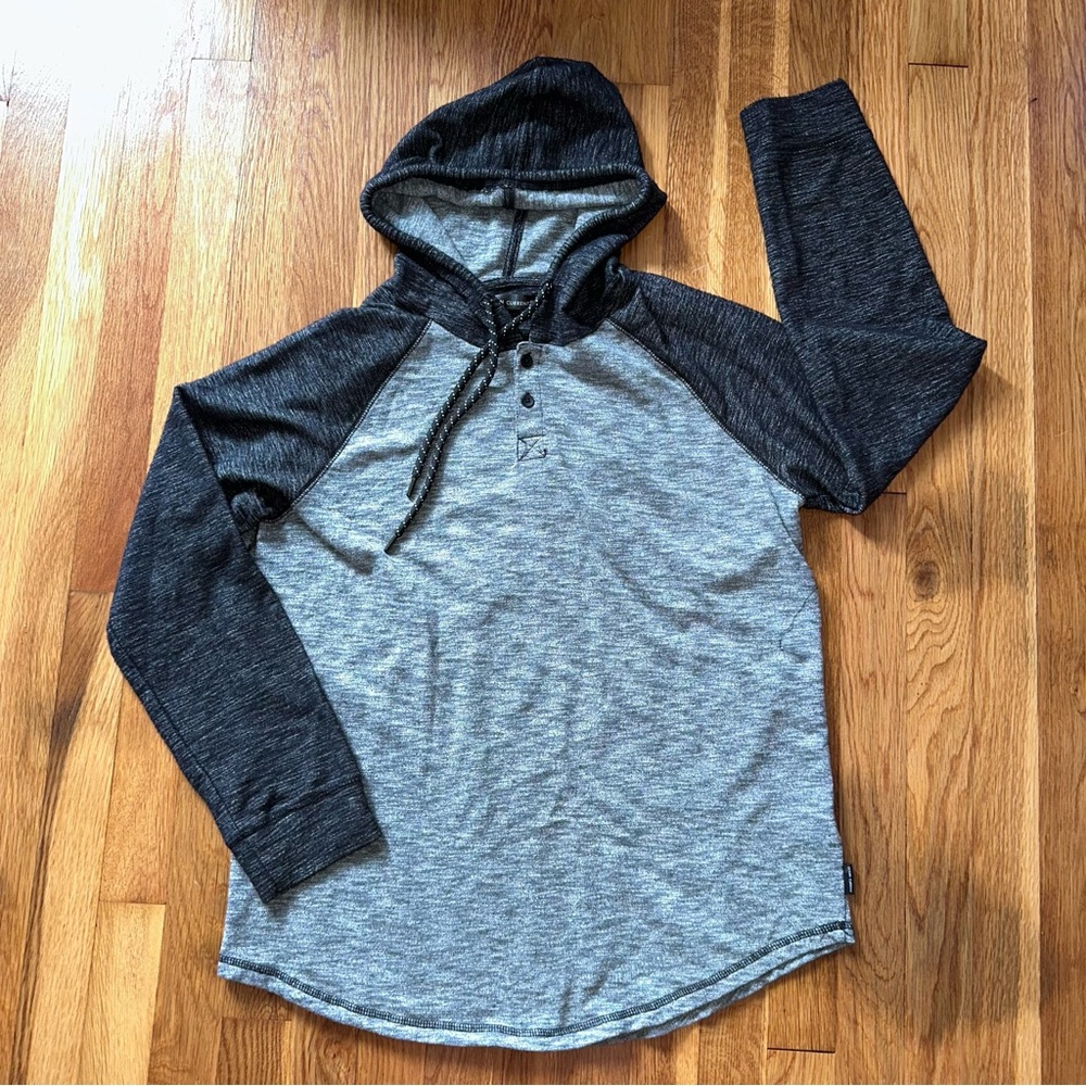 Ocean Current Men’s Henley Hoodie Long Sleeve Pullover Size Large Black & Gray